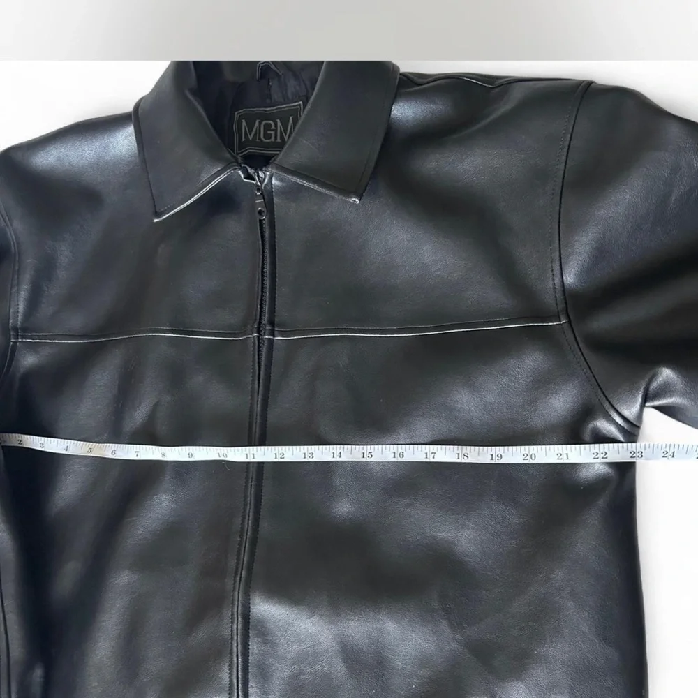 Black Classic Zip Up Leather Jacket Oversized Men's Medium Vintage | MGM